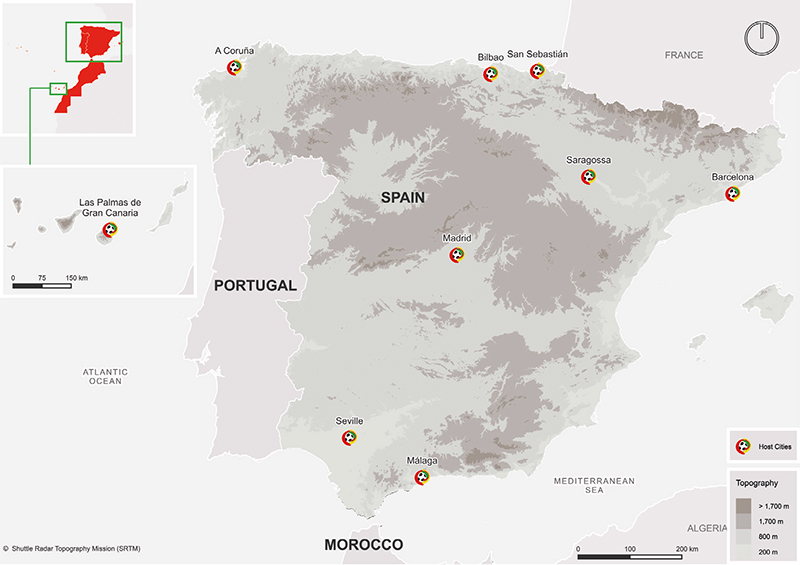 Kaart van gastland Spanje