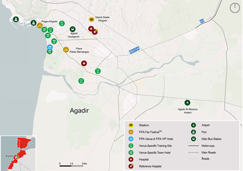 Kaart van WK 2030 speelstad Agadir