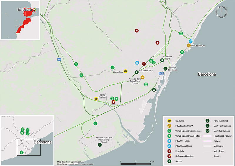 Kaart van WK 2030 speelstad Barcelona