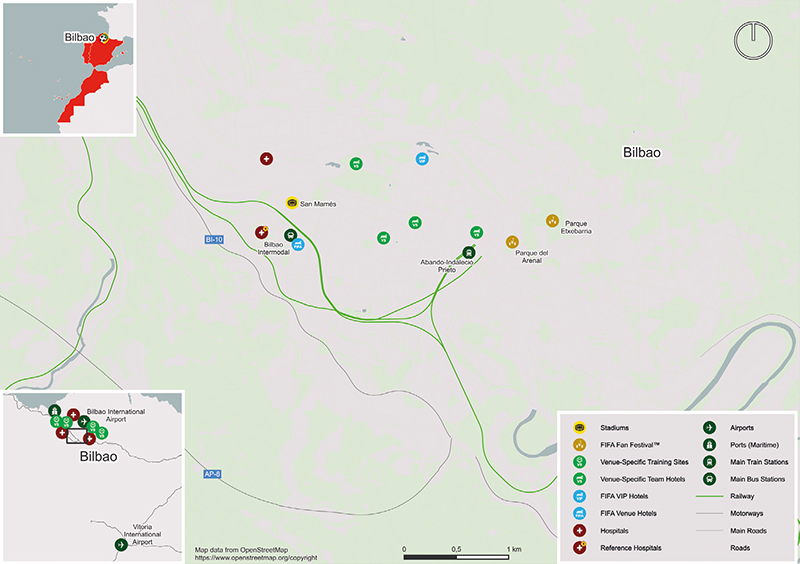 Kaart van WK 2030 speelstad Bilbao