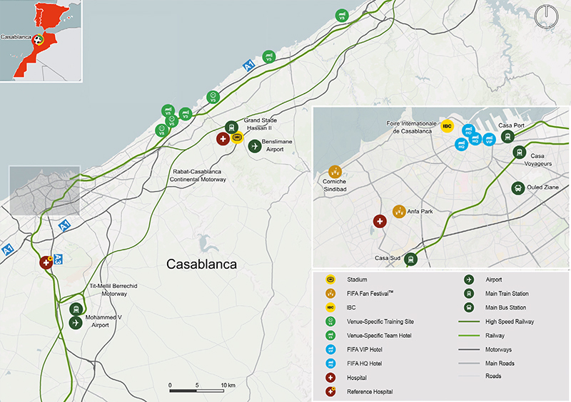 Kaart van WK 2030 speelstad Casablanca