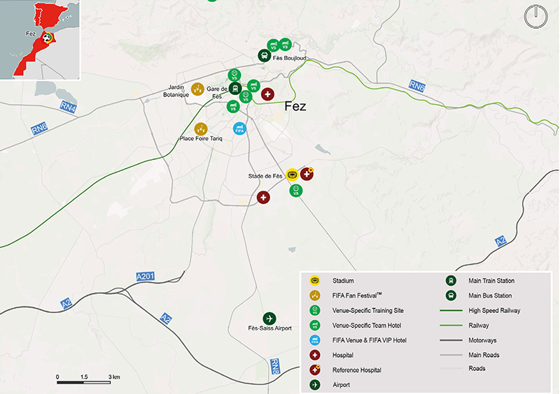 Kaart van WK 2030 speelstad Fez