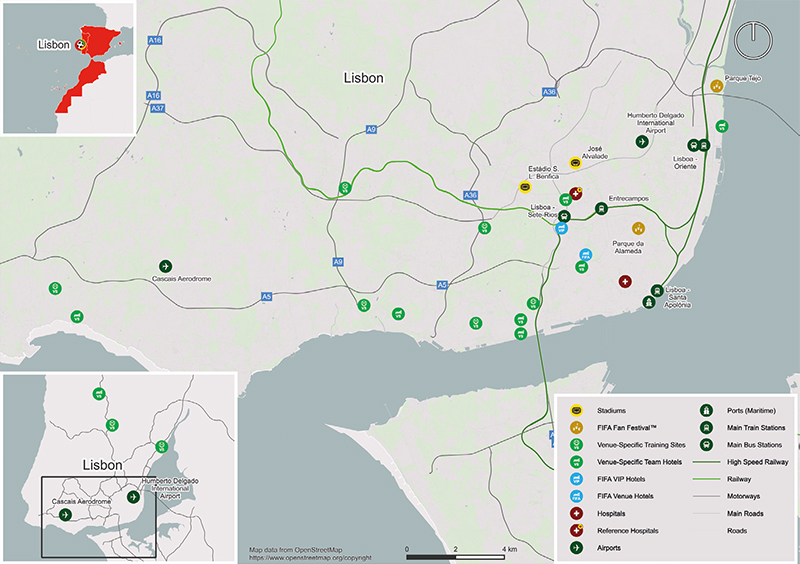 Kaart van WK 2030 speelstad Lissabon