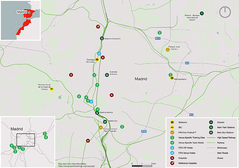Kaart van WK 2030 speelstad Madrid