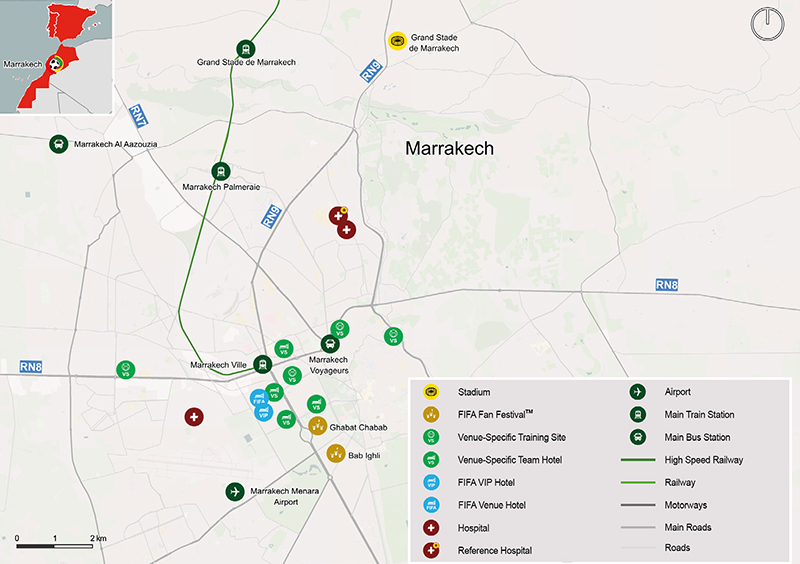 Kaart van WK 2030 speelstad Marrakech