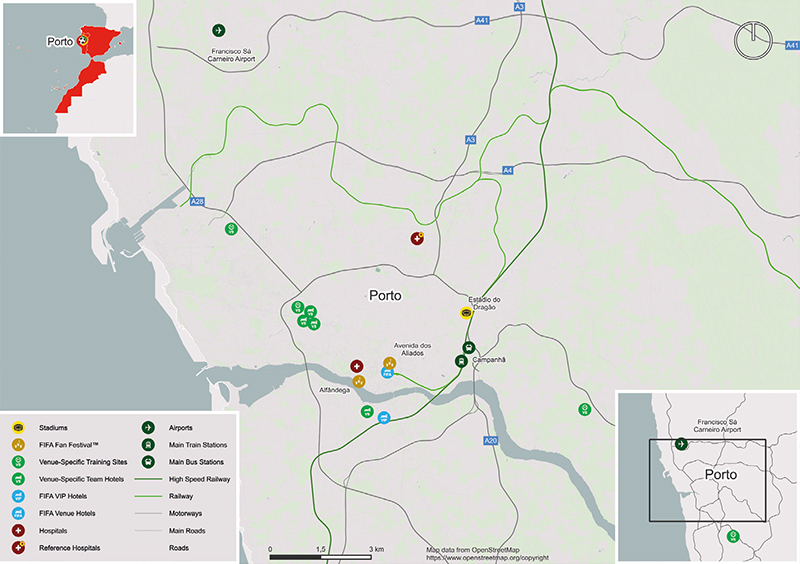 Kaart van WK 2030 speelstad Porto