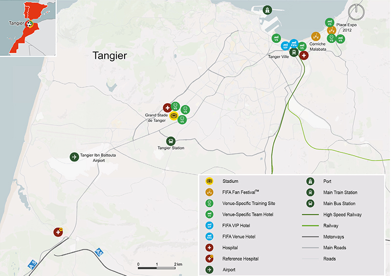Kaart van WK 2030 speelstad Tanger