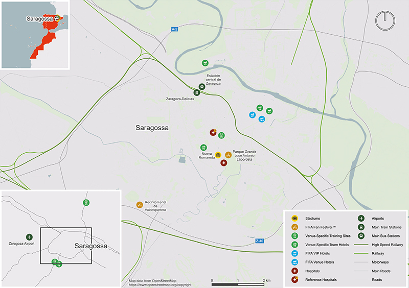 Kaart van WK 2030 speelstad Zaragoza